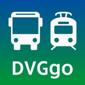 Logo mit Bus und Straßenbahn und Schriftzug DVG Go